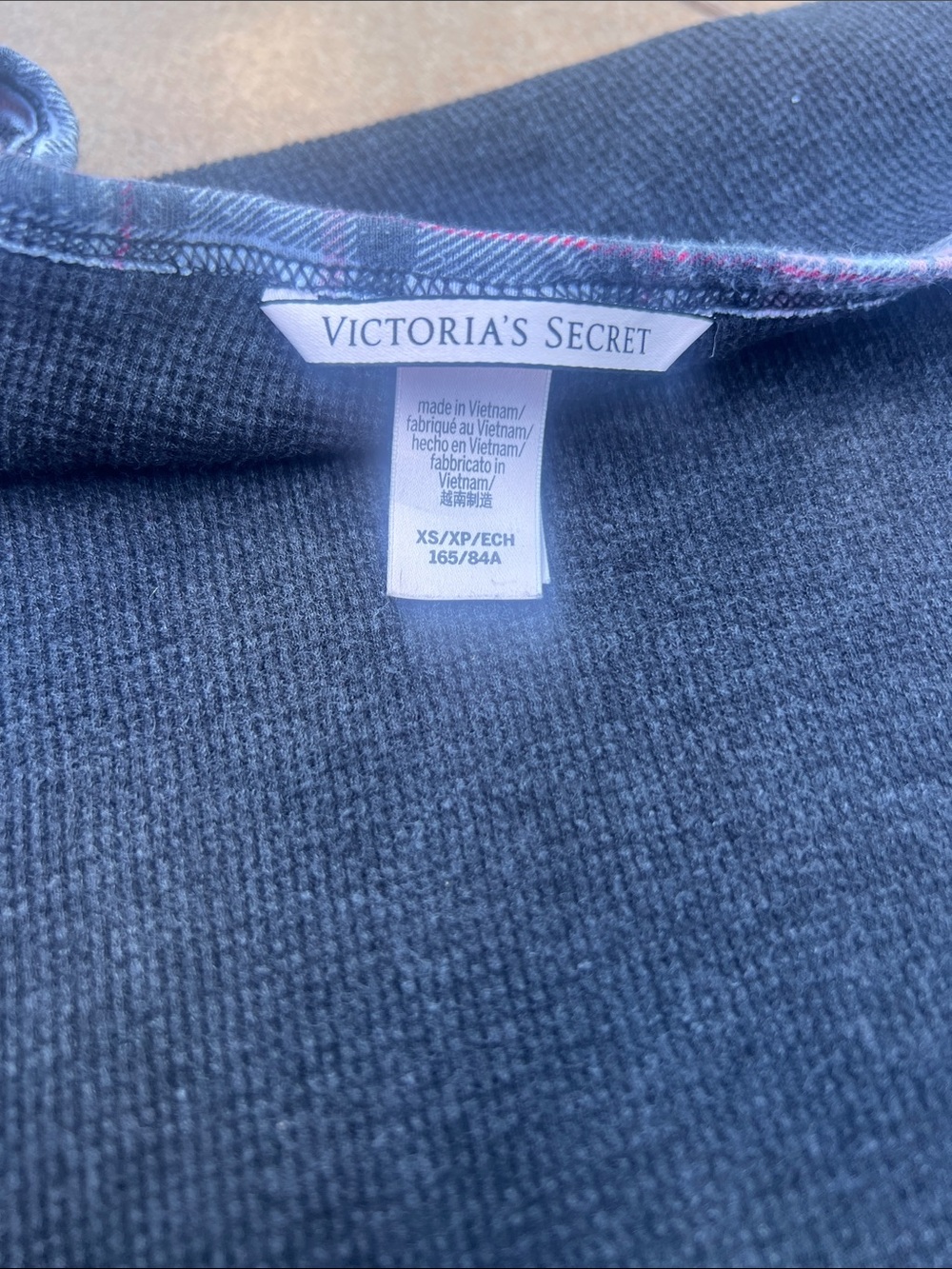 Victoria's Secret Navy V-Neck Pullover with Pink & Light Blue Plaid Trim - Picture 2 of 6